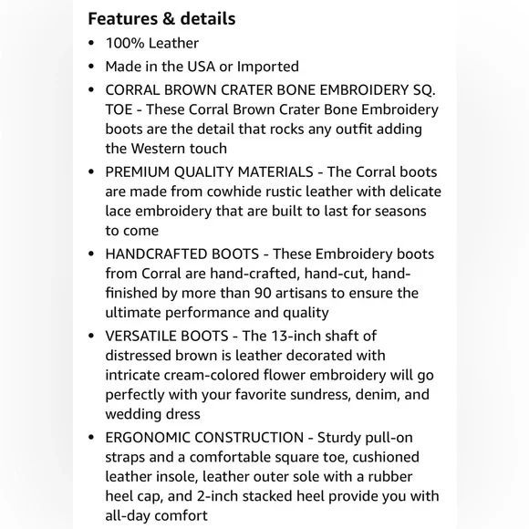 CORRAL LADIE'S BROWN CRATER BONE EMBROIDERY SQ. TOE - Picture 8 of 10